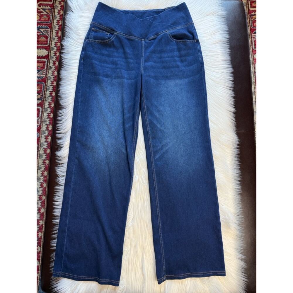 Halara Flex Dark Wash High Waisted Crossover Wide Leg Jeans - Picture 2 of 8